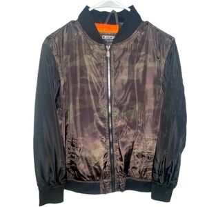 DISTORTION Black & Green Camouflage Zip Up Bomber Jacket Size L